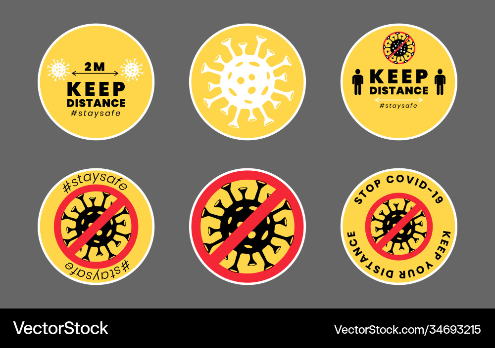 Covid19-19 icons set yellow social distance Covid19-19 icons set yellow social distance vector image