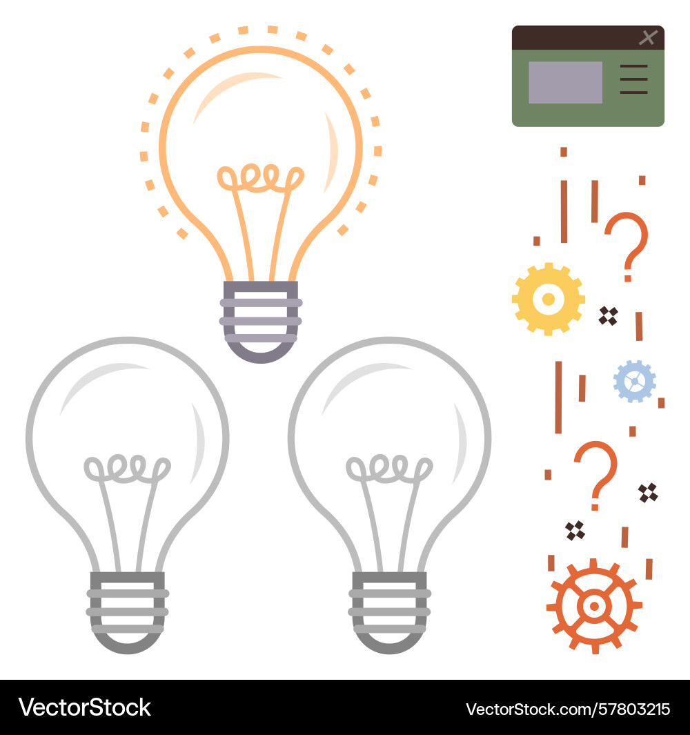 Light bulbs with gears question marks Light bulbs with gears question marks vector image