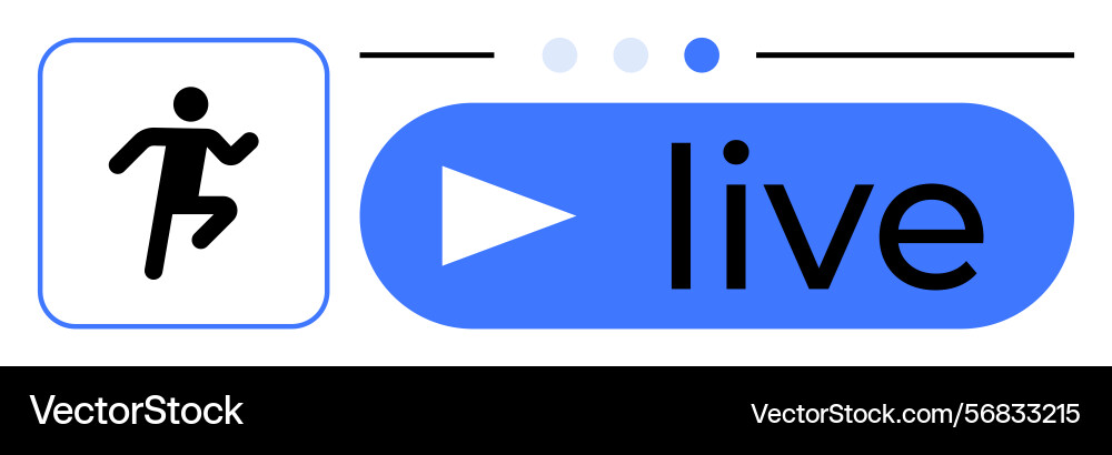 Live streaming button with play symbol and running Live streaming button with play symbol and running Vector Image