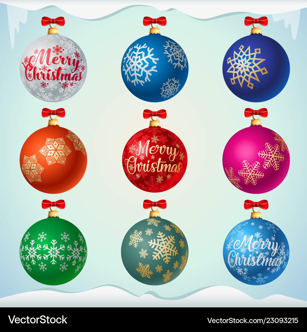 Matt colorful christmas balls with red bows Matt colorful christmas balls with red bows vector image