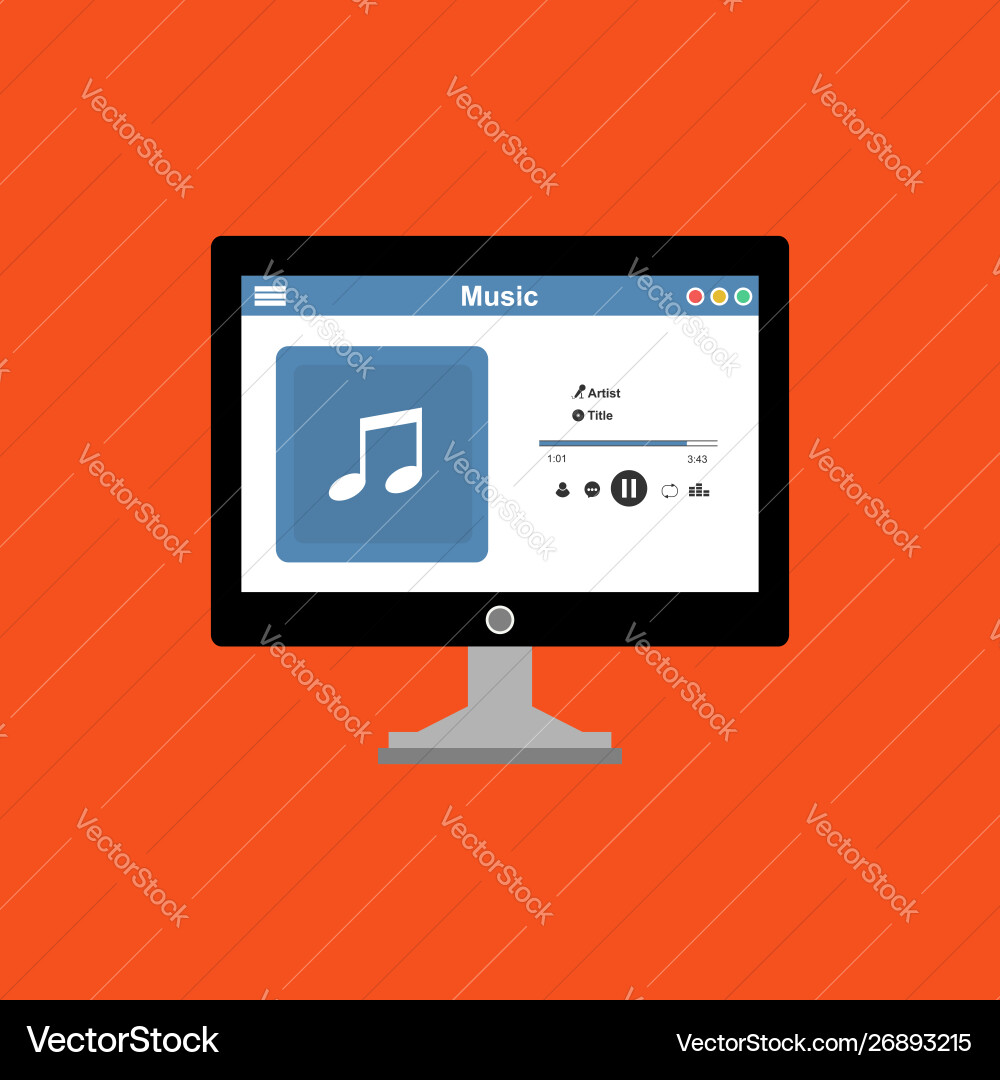 Media player application app template with flat Media player application app template with flat vector image