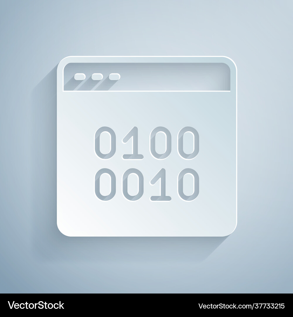 Paper cut binary code icon isolated on grey Paper cut binary code icon isolated on grey vector image