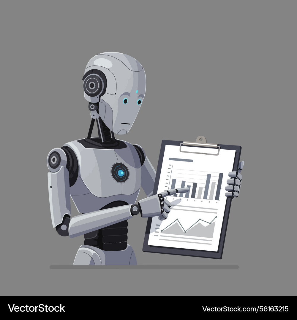 Robot presenting data analysis with charts Robot presenting data analysis with charts Vector Image