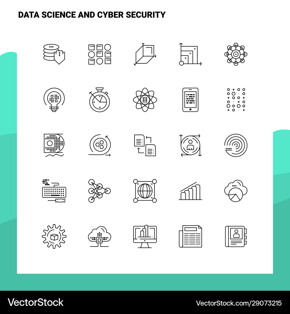 Set data science and cyber security line icon Vector Image