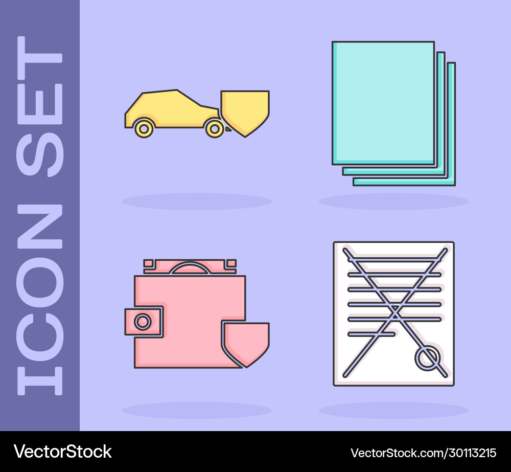 Set delete file document car with shield wallet Set delete file document car with shield wallet vector image