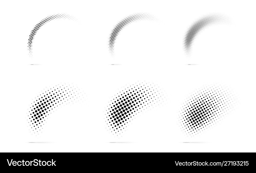 Set halftone dots curved pattern texture Set halftone dots curved pattern texture vector image