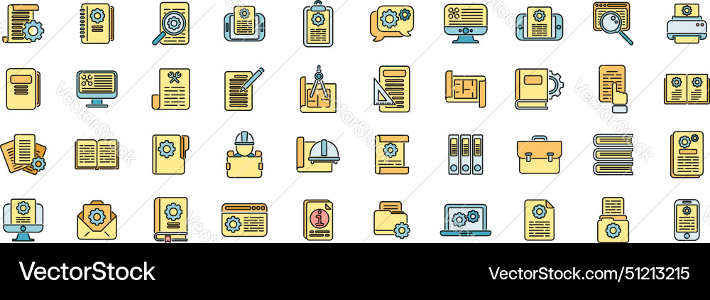 Technical document icons set color line Technical document icons set color line vector image