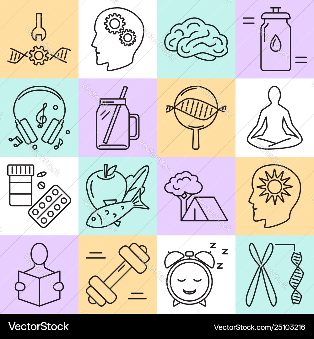 Biohacking icons set in thin line style Biohacking icons set in thin line style vector image