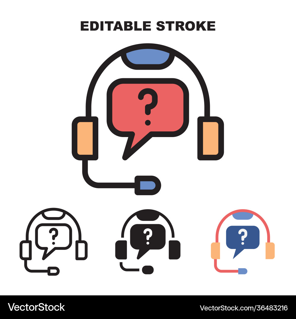 Icon set support with 4 different styles editable vector image