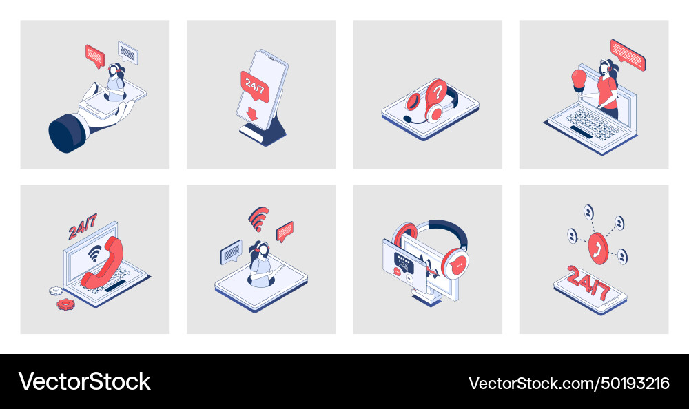 Kundenunterstützungskonzept von isometrischen Icons in 3d Kundenunterstützungskonzept von isometrischen Icons in 3d vektorbild