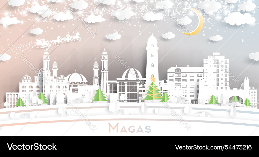 Magas russland winter city skyline im papier geschnitten Magas russland winter city skyline im papier geschnitten vektorbild