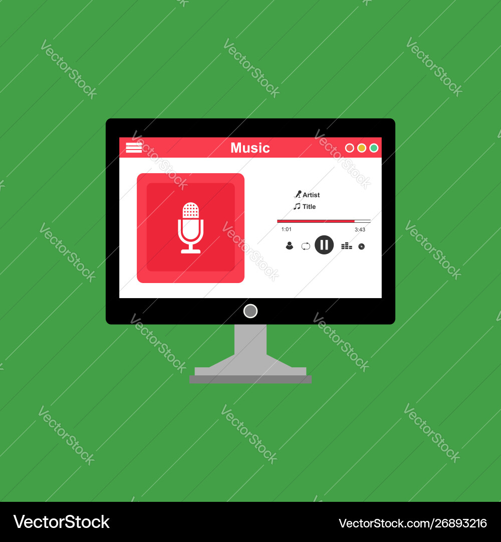 Media player application app template with flat Media player application app template with flat vector image