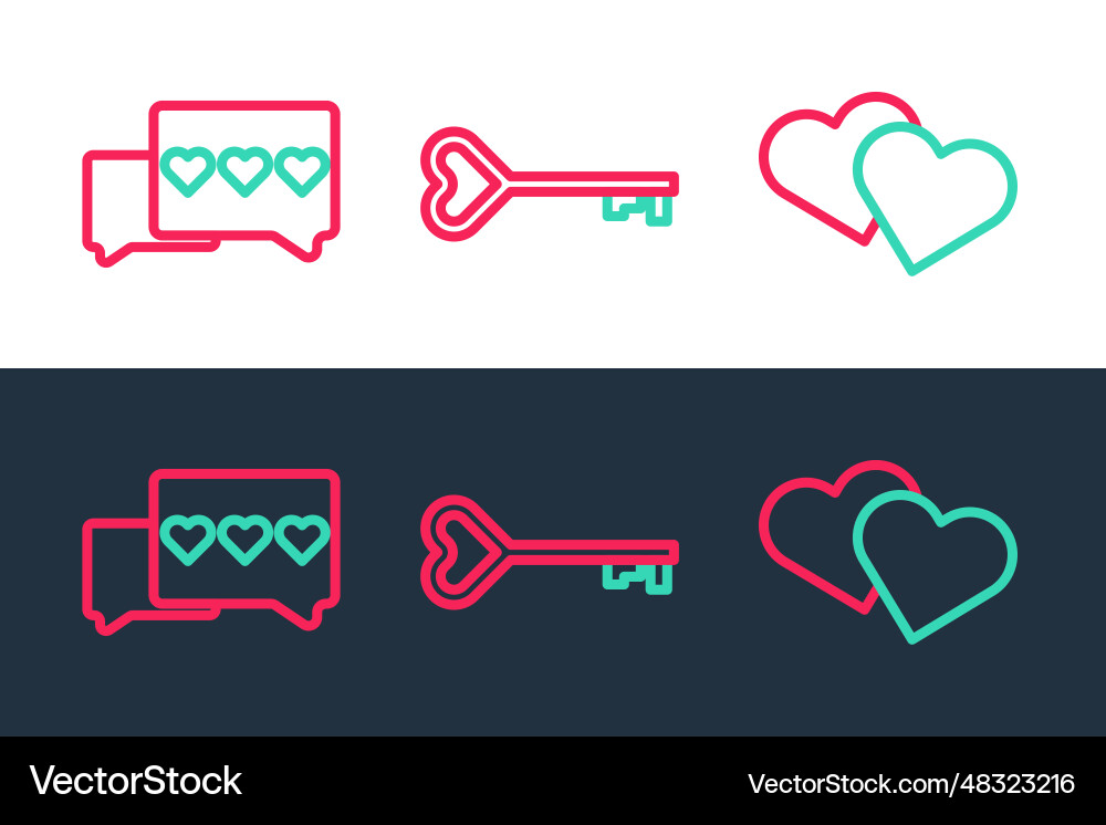 Set line heart like and key in shape vector image
