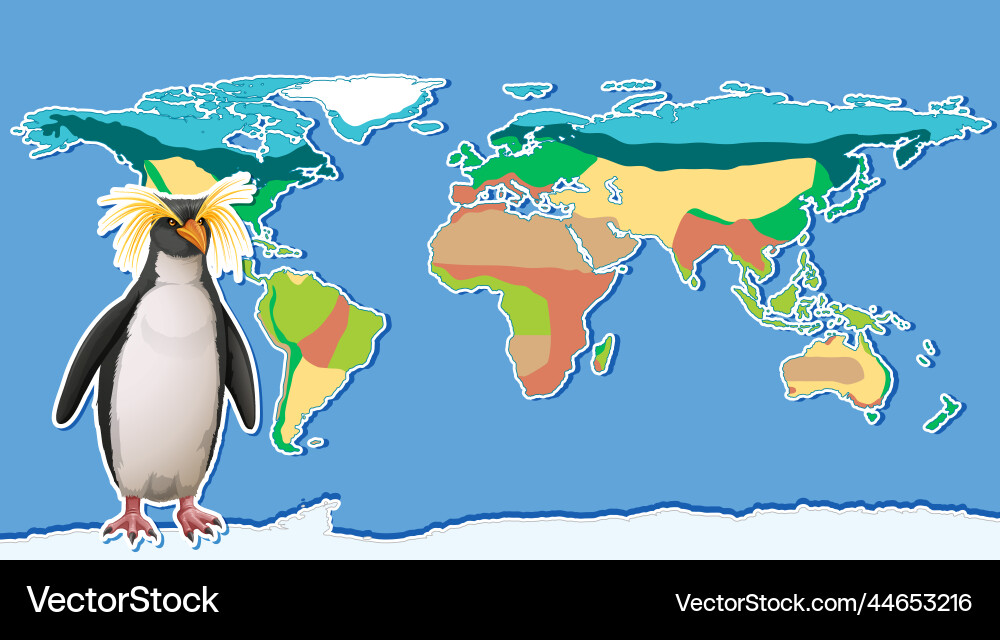 Thumbnail design with penguin on world map vector image