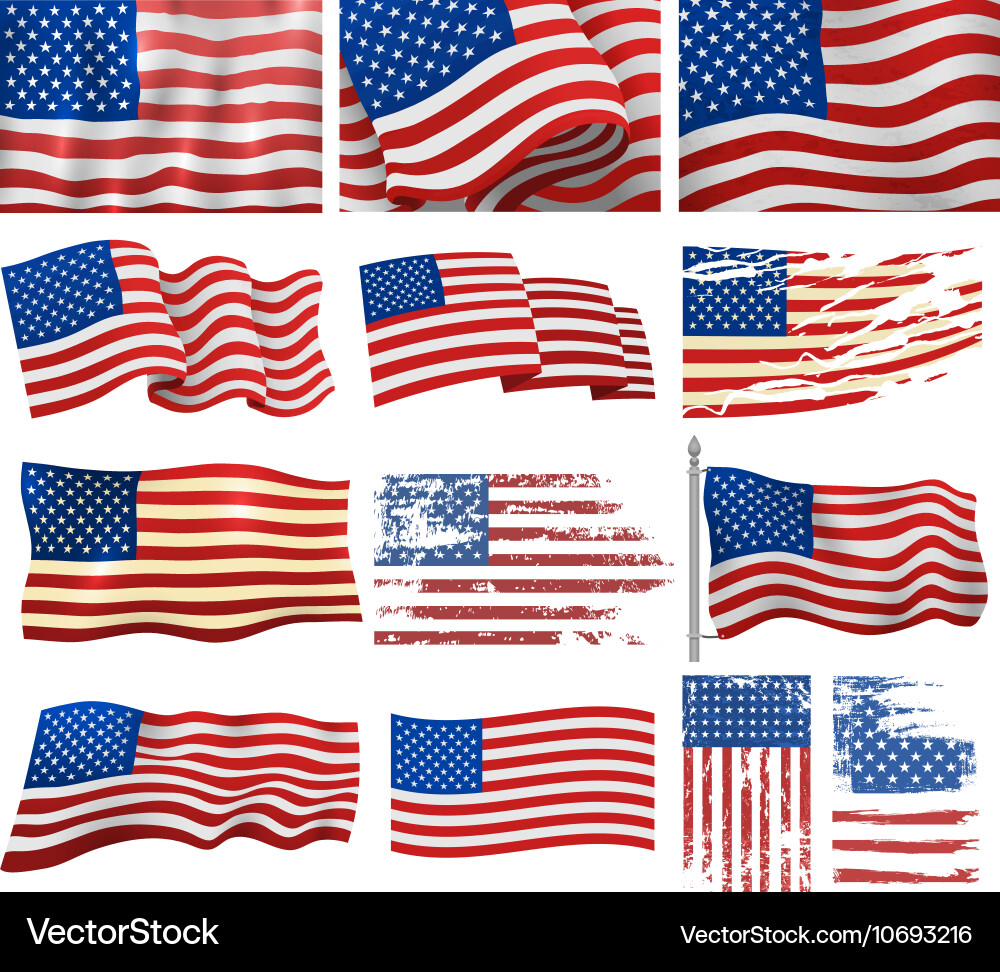 Usa flags set Royalty Free Vector Image - VectorStock