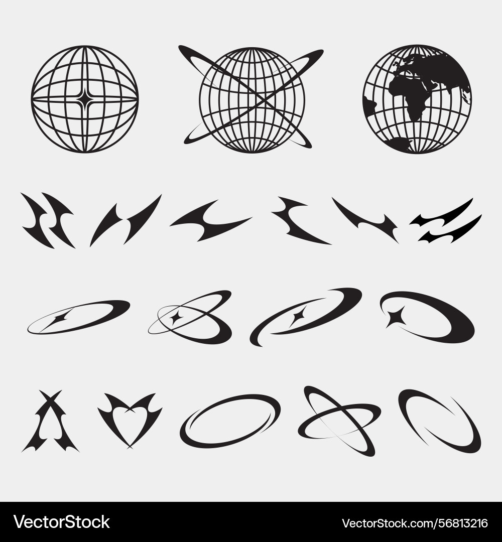 Y2k abstract globe and shape elements set Y2k abstract globe and shape elements set vector image