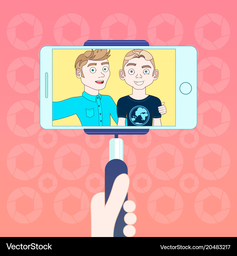 Hand using smart phone with selfie stick for self Vector Image