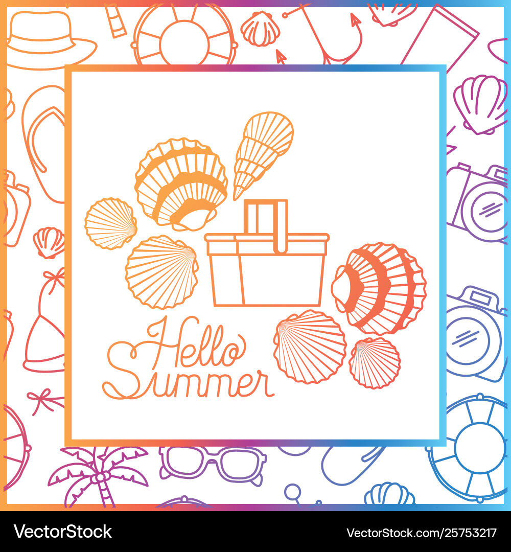 Hello summer label with colorful frame Vector Image