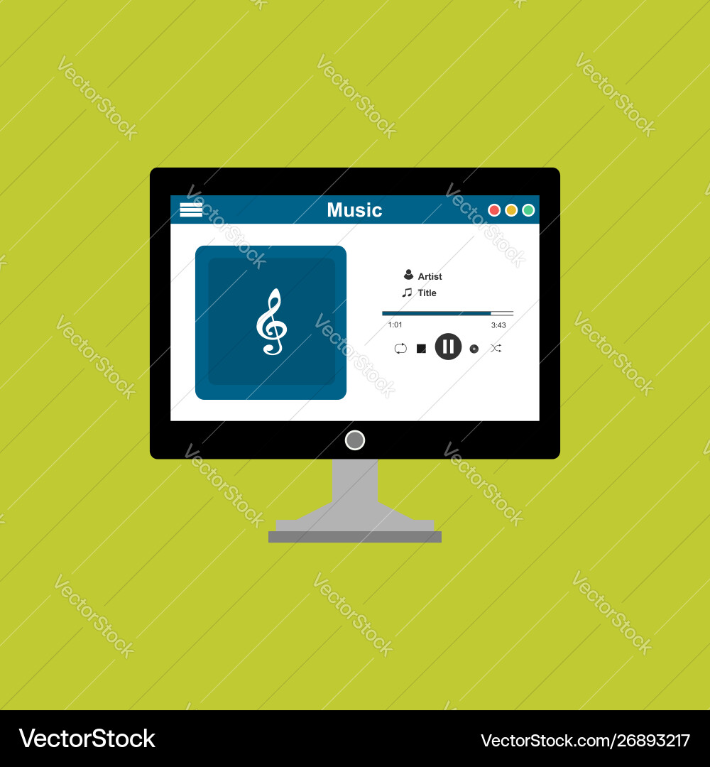 Media player application app template with flat vector image