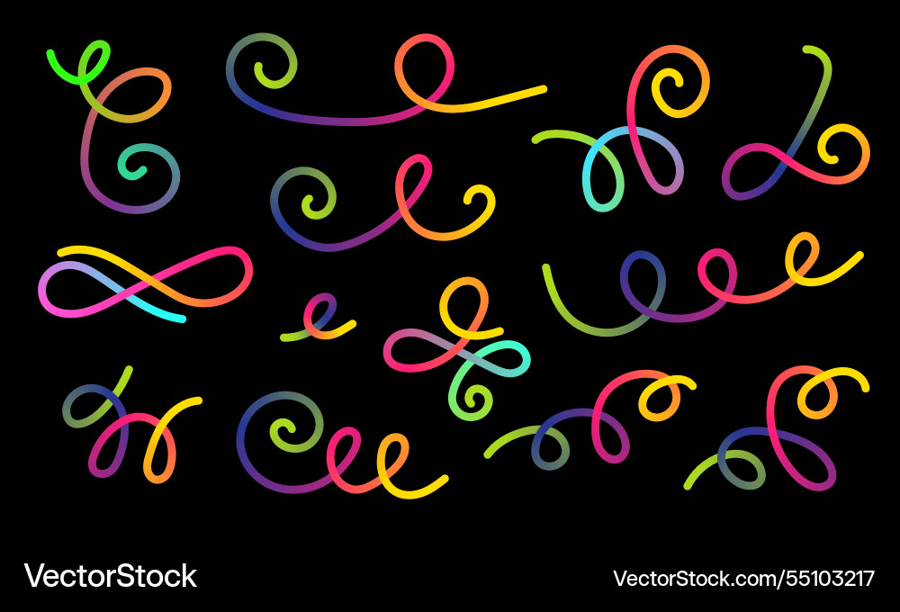 Neon color gradient squiggle lines scribble Neon color gradient squiggle lines scribble vector image