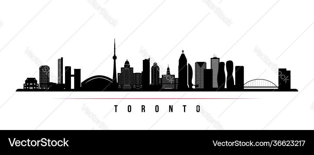 Toronto skyline horizontal banner black and white Toronto skyline horizontal banner black and white Vector Image