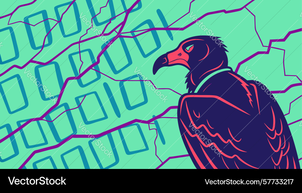 Vulture silhouette binary code abstract vector image