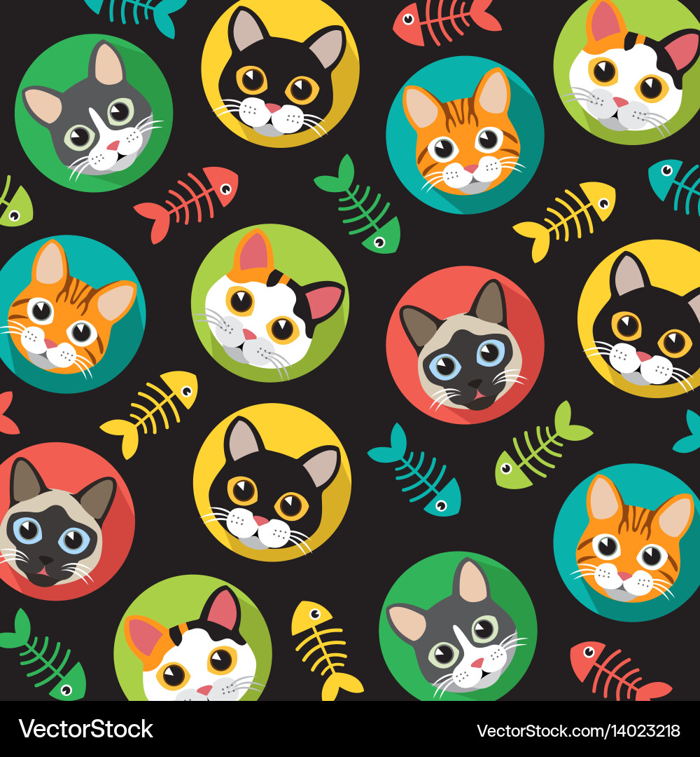 Cats & Fishbone Pattern vector image