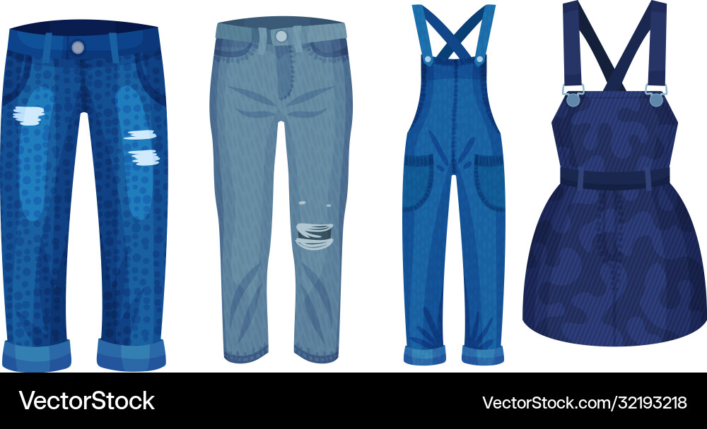 Denim blue clothing items as womenswear with Denim blue clothing items as womenswear with vector image