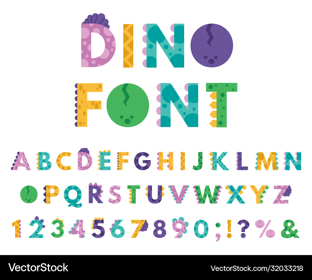 Dino hand drawn alphabet cartoon cute abc letters Dino hand drawn alphabet cartoon cute abc letters vector image