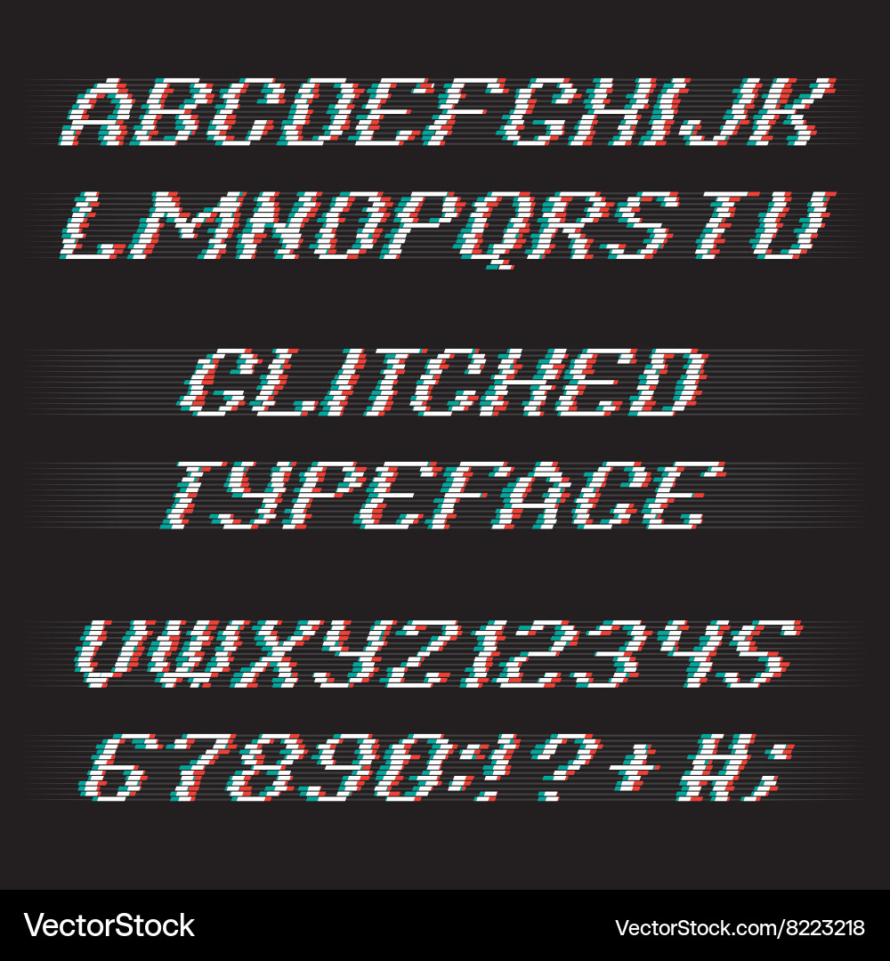 Glitch Font - Pixelated Noise vector image