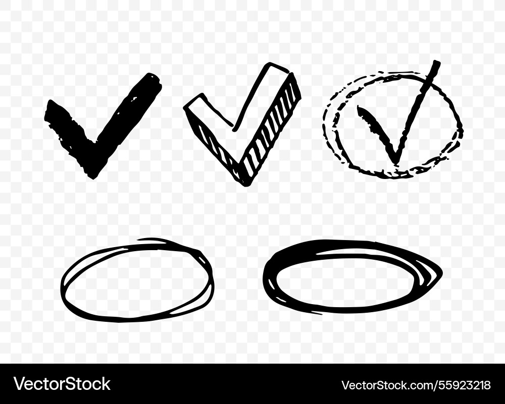 Hand-drawn checkmarks and circles Hand-drawn checkmarks and circles vector image