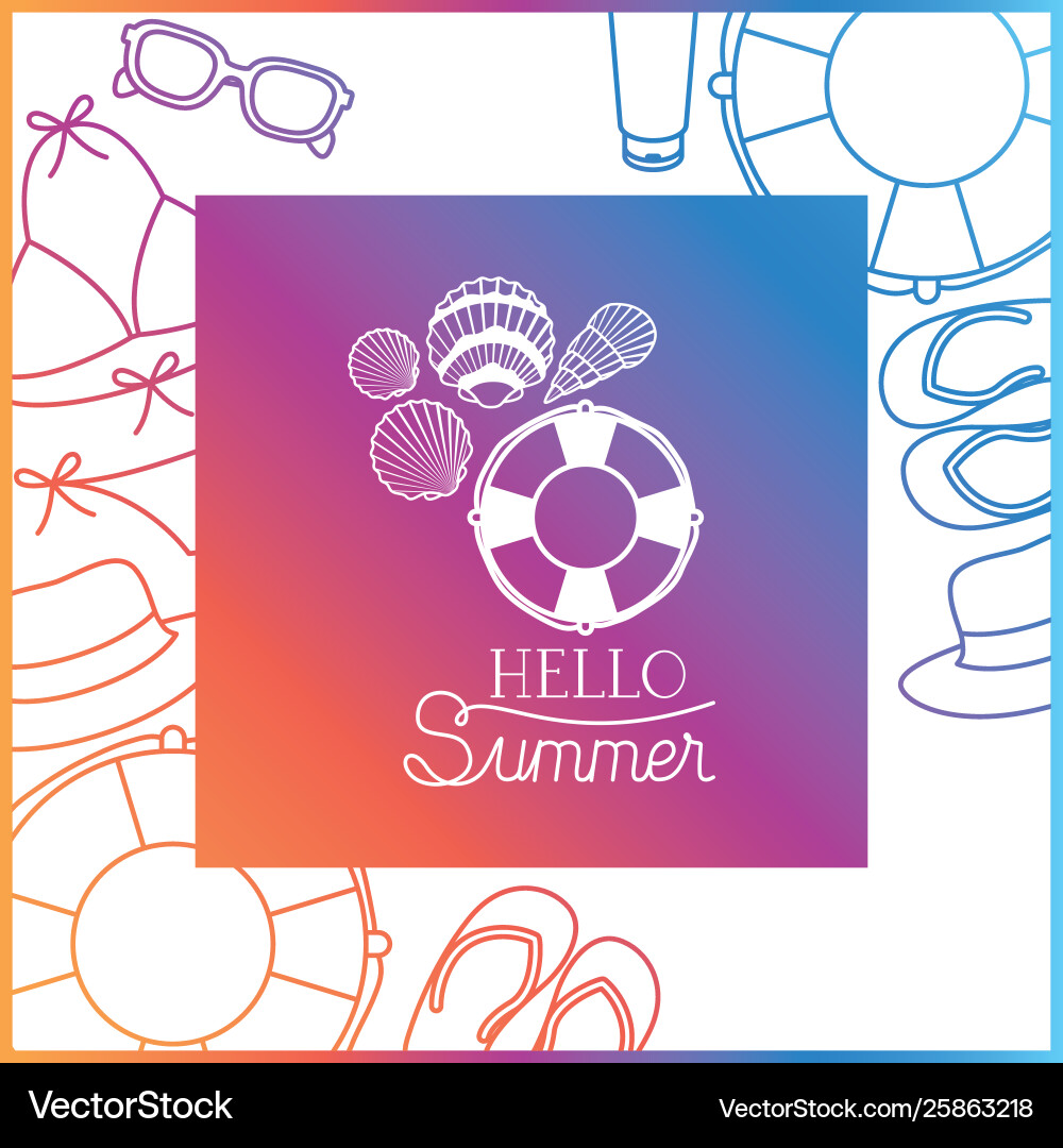 Hello summer label with colorful frame Vector Image