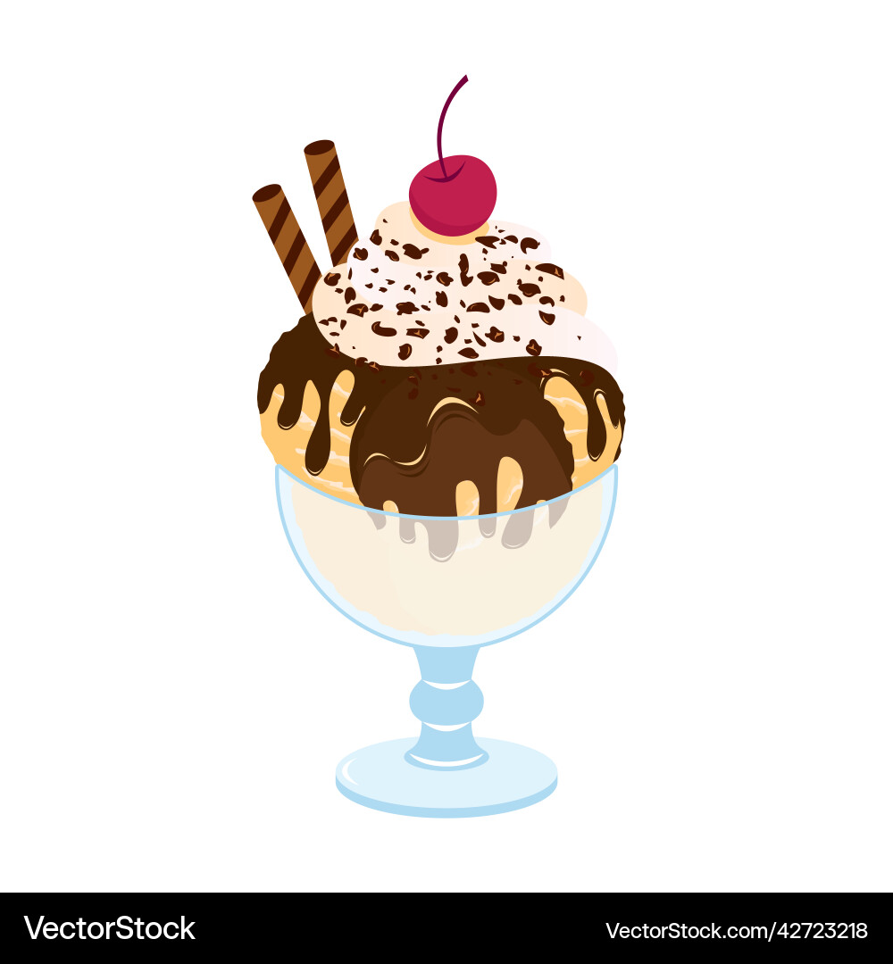 Hot fudge sundae ice cream sweet food icon Hot fudge sundae ice cream sweet food icon vector image
