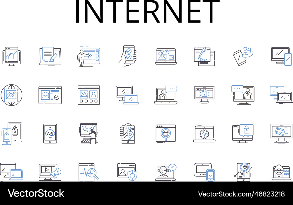 Internet line icons collection world wide web vector image