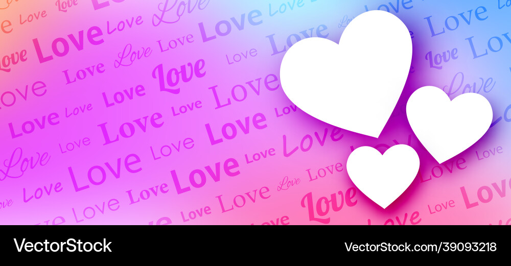 Love text pattern with three empty hearts Love text pattern with three empty hearts vector image