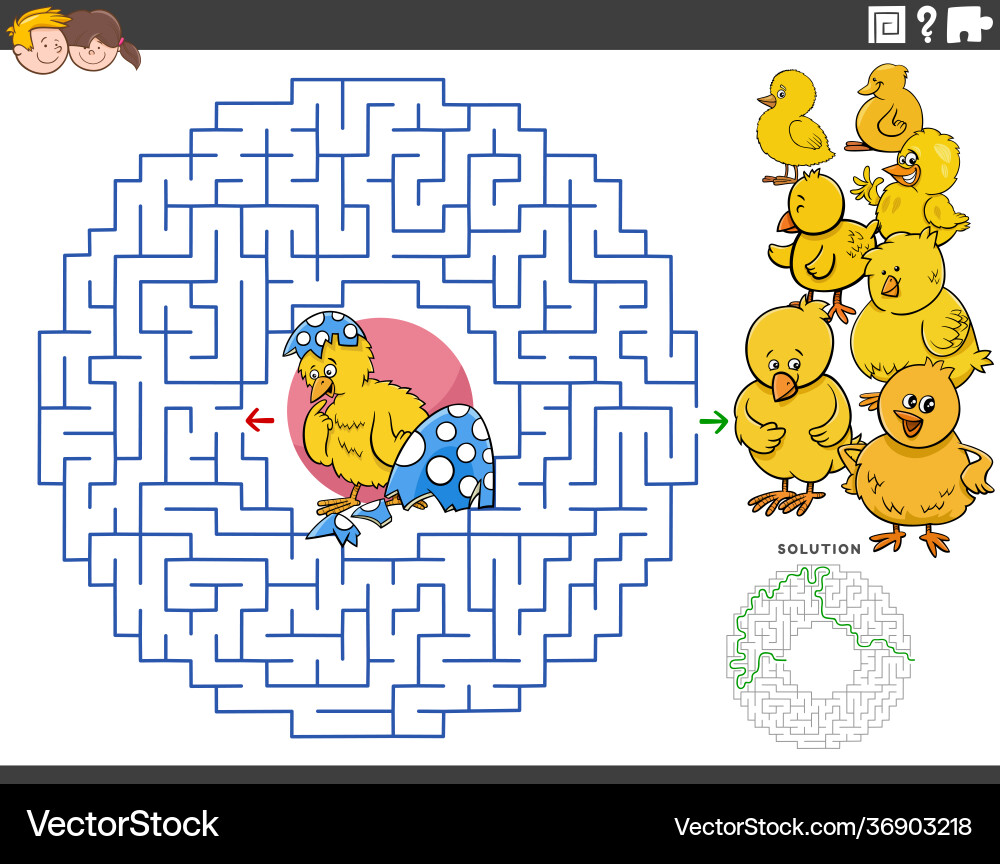 Maze Bildungsspiel mit Cartoon Ostern Küken Maze Bildungsspiel mit Cartoon Ostern Küken vektorbild
