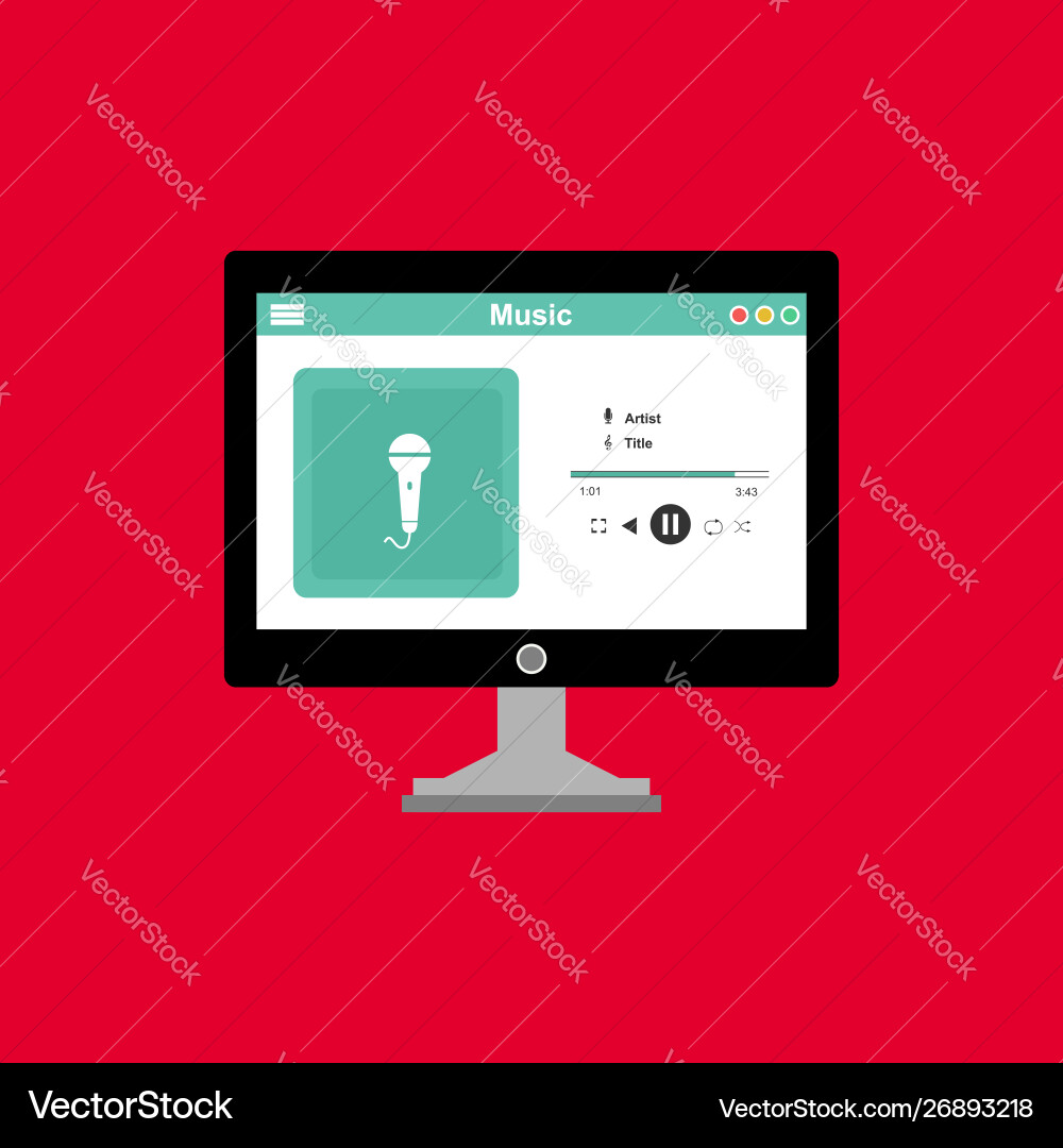Media player application app template with flat Media player application app template with flat vector image