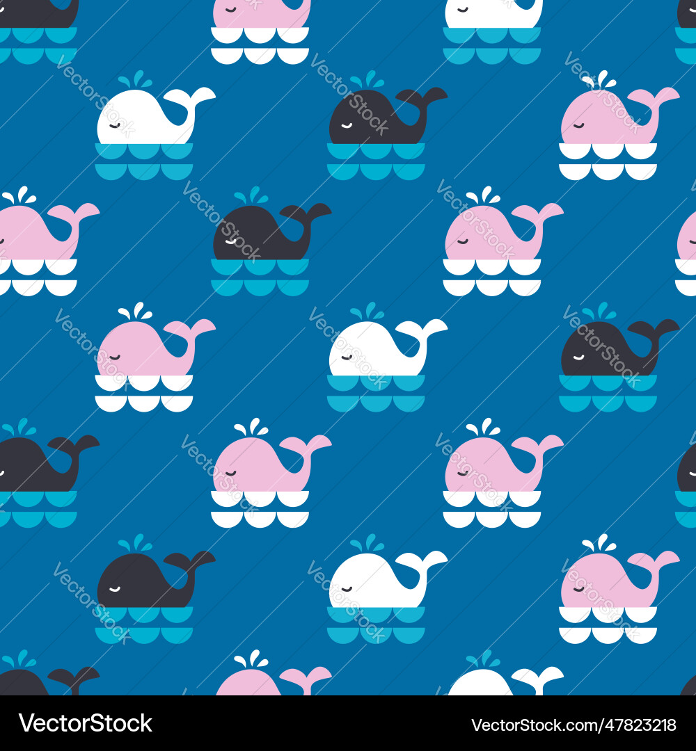 Whale ocean playground splash seamless pattern Vector Image