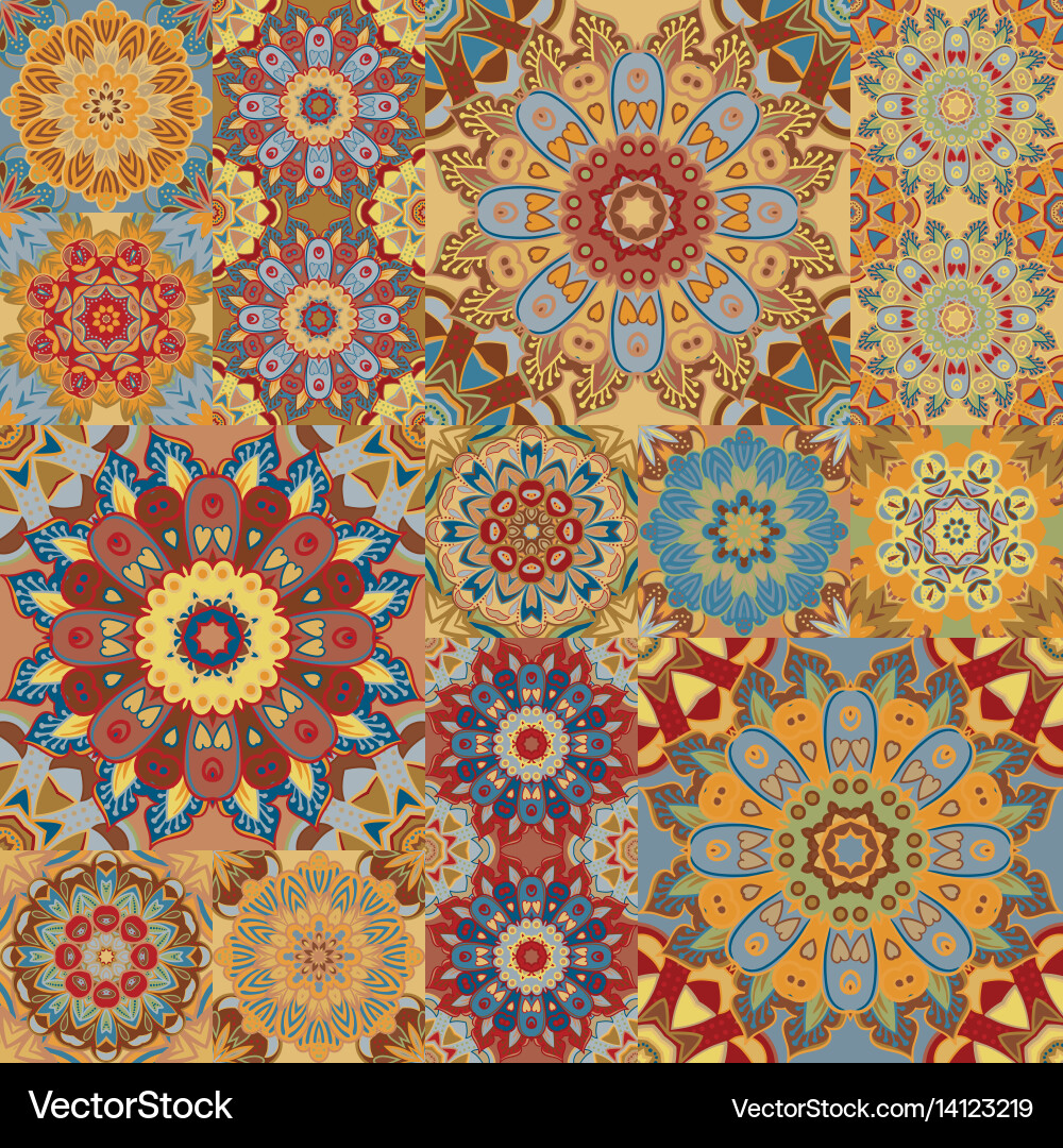 Boho tile set and seamless pattern brown Vector Image