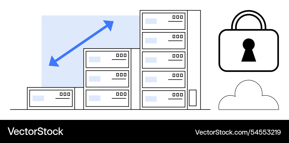 Data servers with upward graph and security lock Data servers with upward graph and security lock vector image