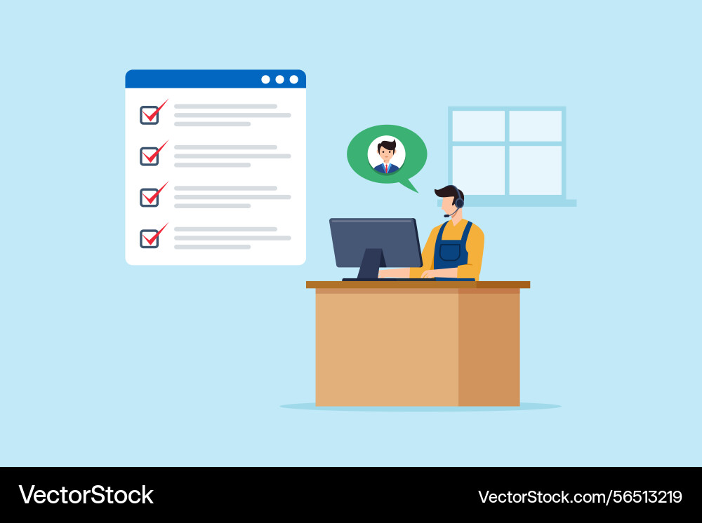Flat of support staff checking task checklist Flat of support staff checking task checklist vector image