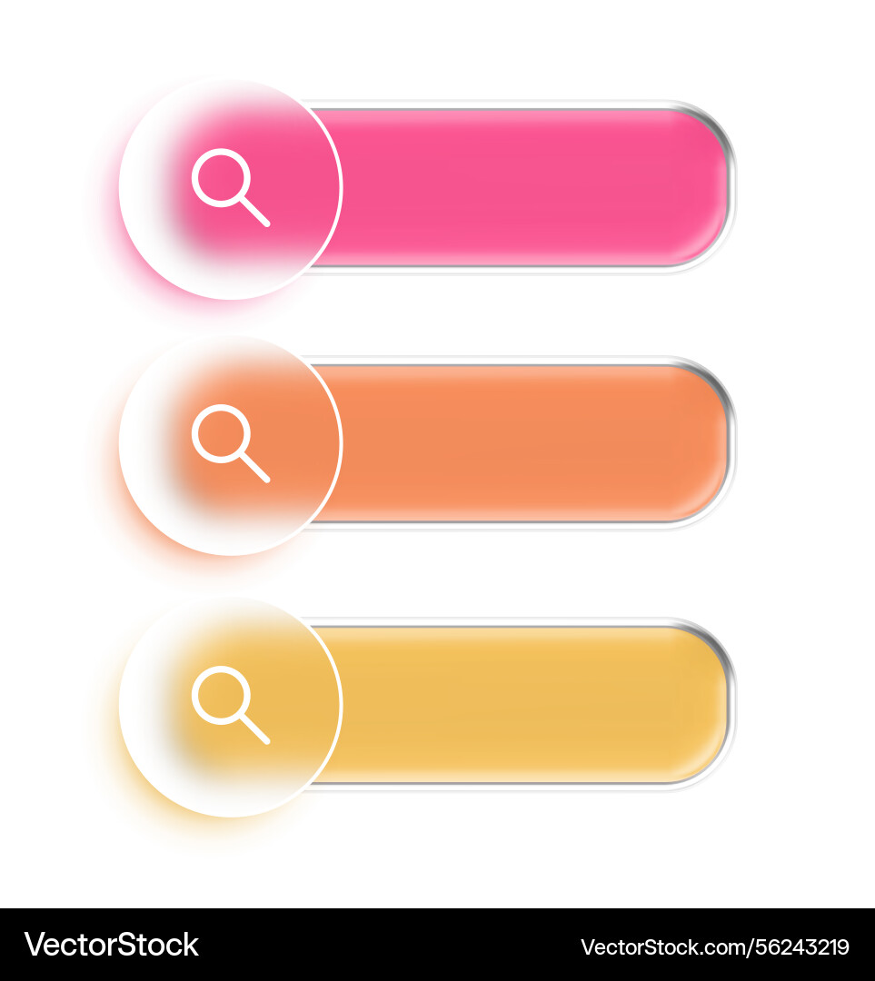 Glass morphism search bar button set Glass morphism search bar button set Vector Image