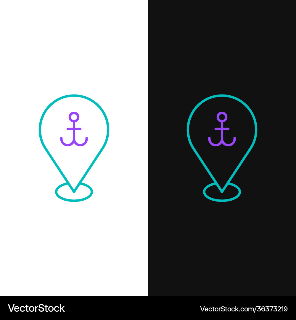Line map pointer with anchor icon isolated vector image
