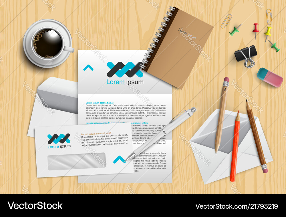 Realistic office desk with different objects Realistic office desk with different objects vector image