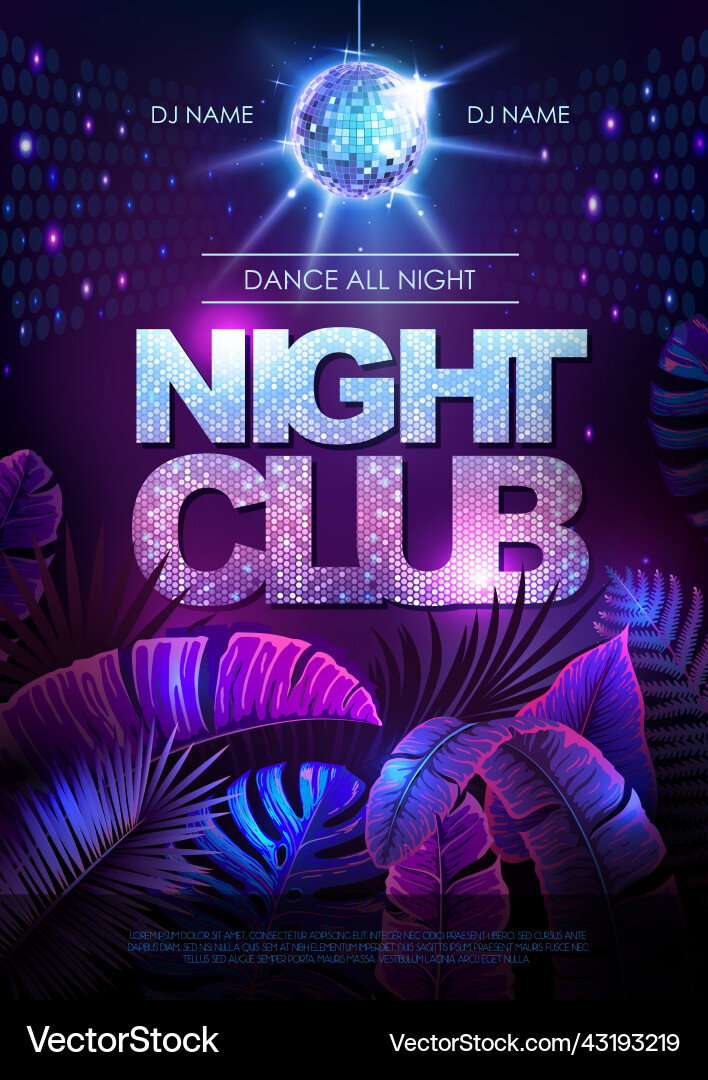 Sommer Disco Party Plakat mit tropischen Blättern Sommer Disco Party Plakat mit tropischen Blättern vektorbild