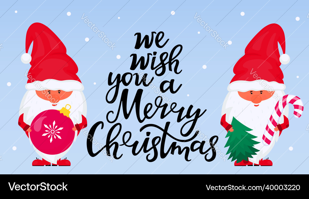 Christmas gnomes greeting card for new year Christmas gnomes greeting card for new year vector image