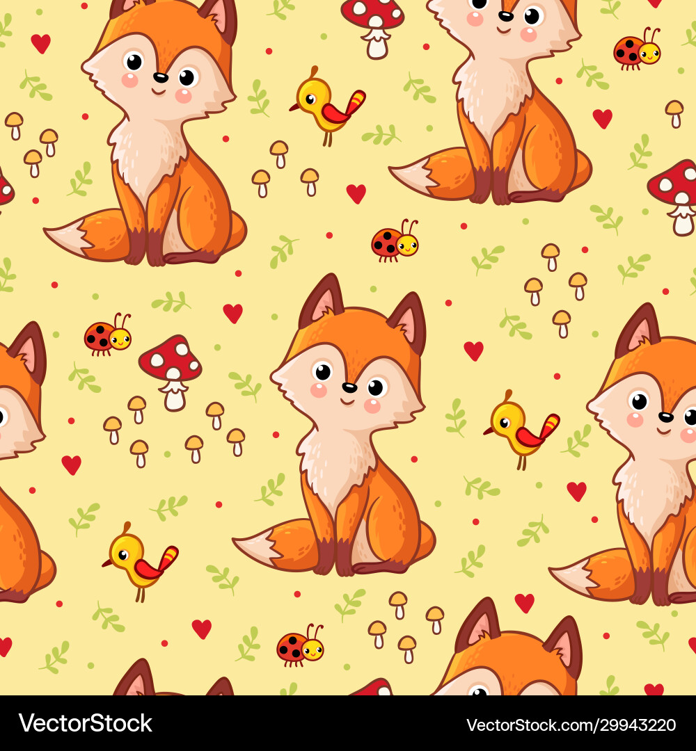 Cute Fox Mushroom Pattern vector image