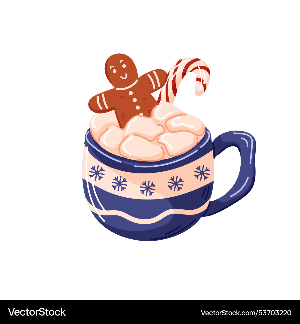 Festive mug filled with hot chocolate marshmallow Vector Image