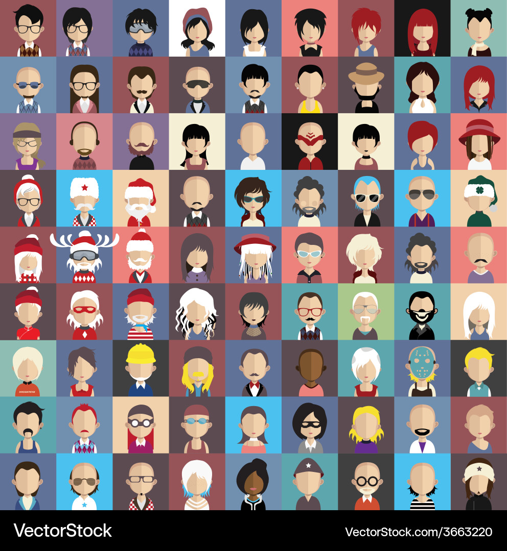 Flat Style People Icons - Diverse Faces Vector Image