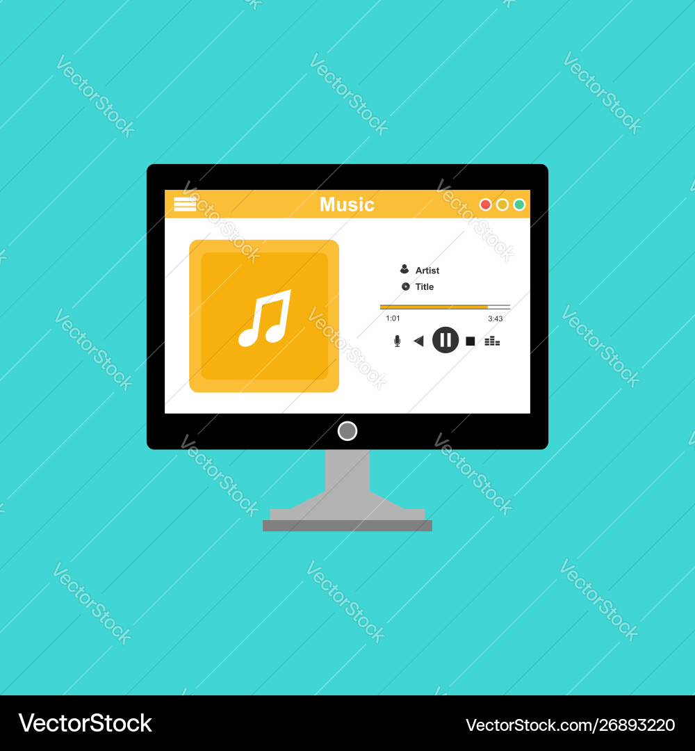 Media player application app template with flat Media player application app template with flat vector image